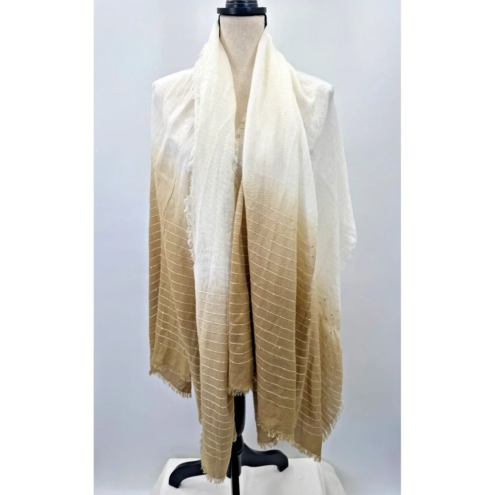 Ombre Sparkle Gold Sequin Cream Beige Tan Scarf Shawl Wrap 46X35 Reactangle